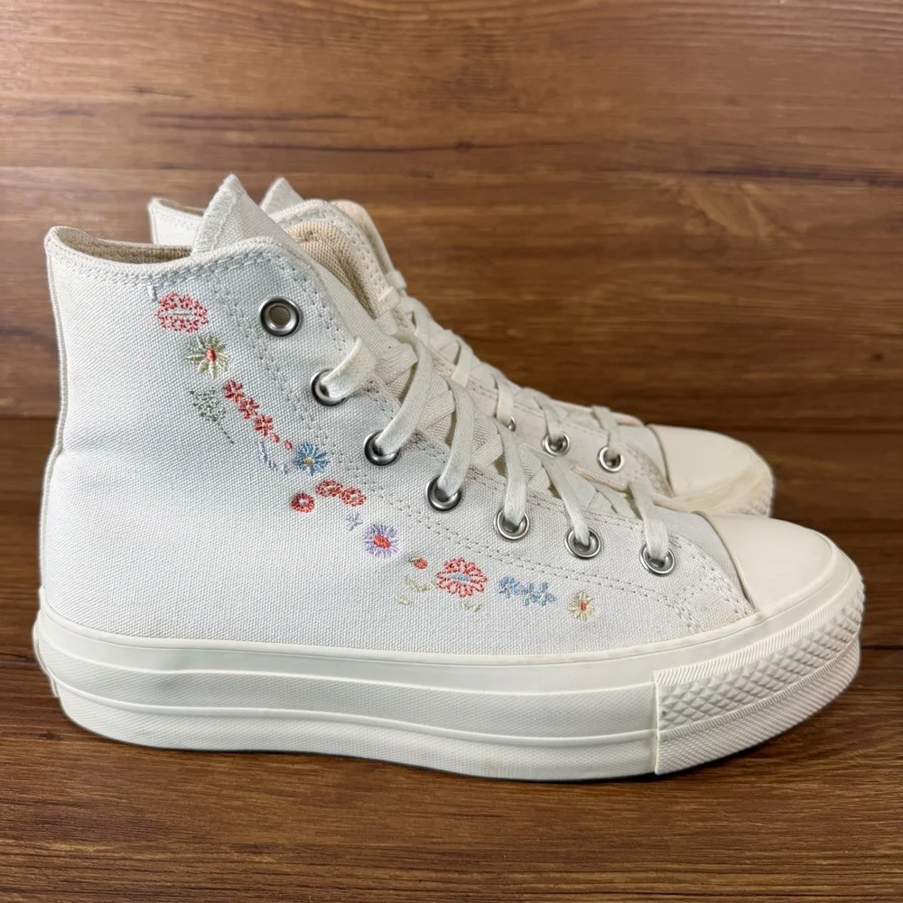 Converse All Star Lift Hi Floral Platform Sneaker Womens 7.5 Shoes Flowers - Picture 10 of 10